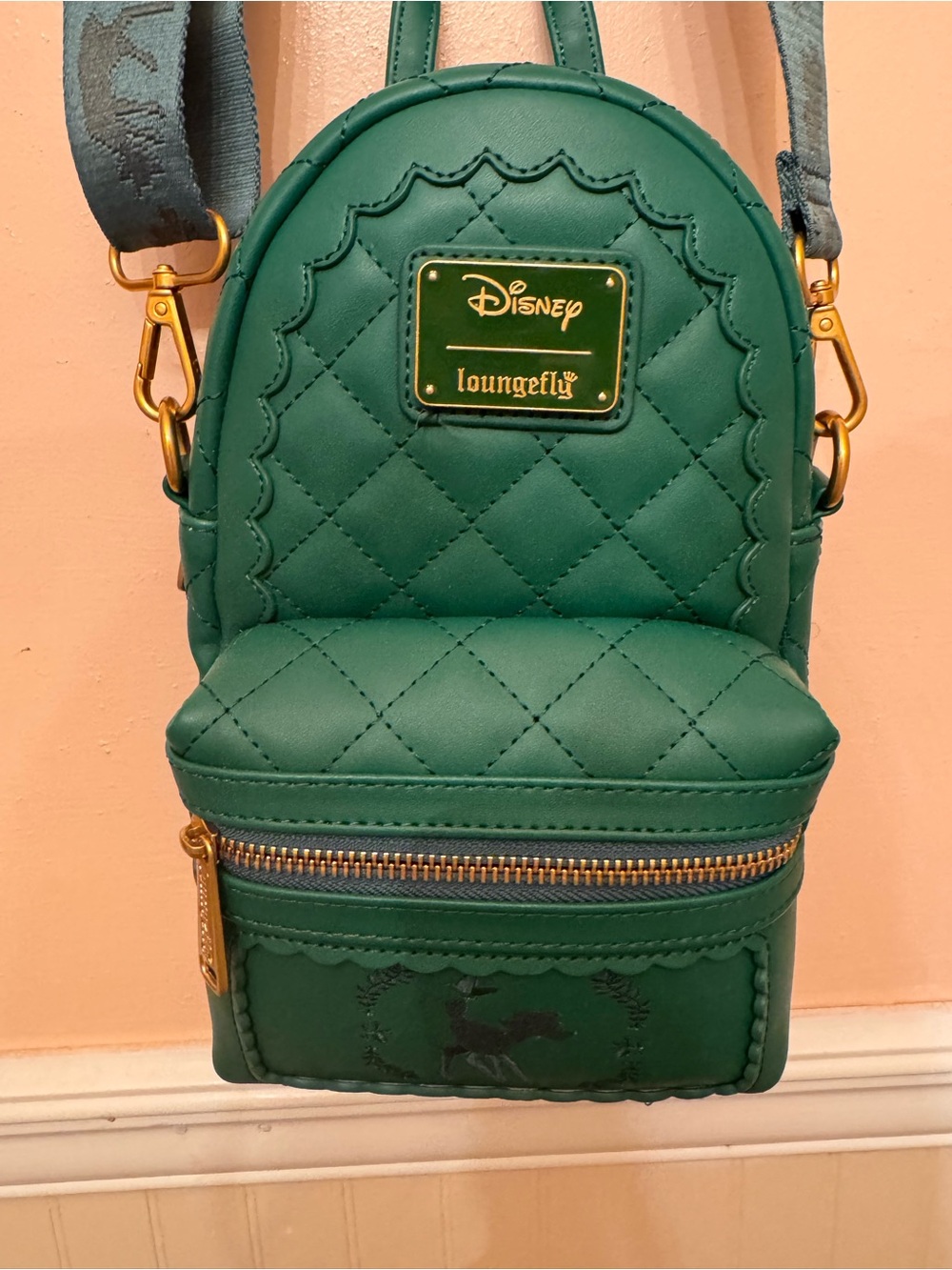 Loungefly Emerald Quilted Mini Backpack Crossbody with Gold Hardware